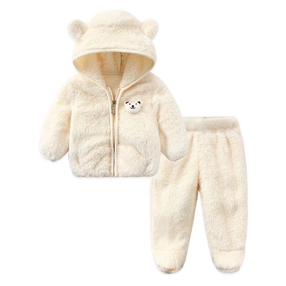 Newborn Infant Baby Boy Girl Fleece Jacket Winter Clothes Hooded Coat Tops with Bear Ears Boys (Beige, 18-24 Months)