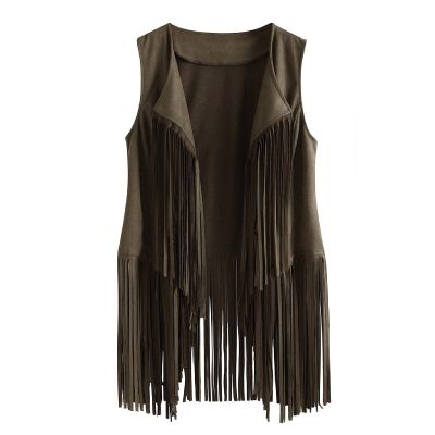 New Tassels Fringe Sleeveless Coat Womens Fall Fashion 2025 Outwear Tops Solid Vest Cardigan Sexy Waistcoat Jacket Green