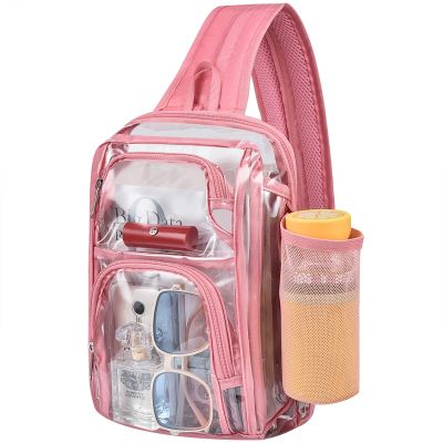 Busiuw Clear Backpack Stadium Approved Sling Bag with Adjustable Reinforced Straps, 3 in 1 Crossbody Bag for Festivals and Games (Pink)
