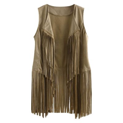 New Tassels Fringe Sleeveless Coat Womens Fall Fashion 2025 Outwear Tops Solid Vest Cardigan Sexy Waistcoat Jacket Beige