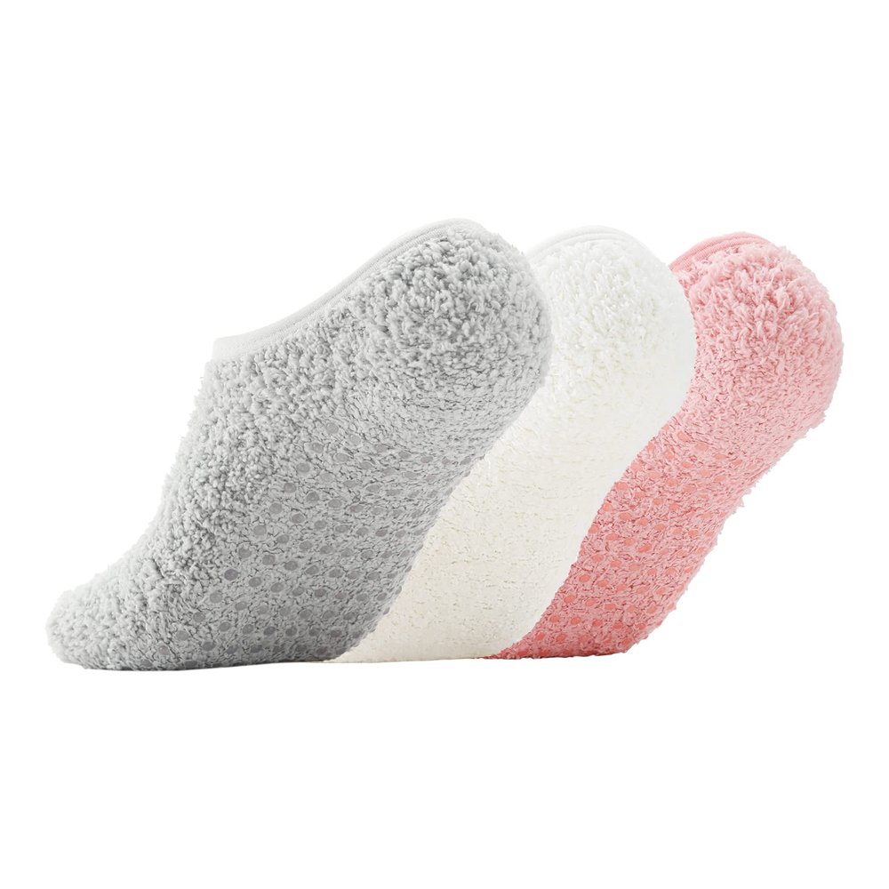 Bevigorio Slipper Socks for Women with Grippers Non Slip Fuzzy Socks with Grips Womens Grippy Grip Hospital Home Gifts 3pairs whitepinkgrey