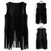New Tassels Fringe Sleeveless Coat Womens Fall Fashion 2025 Outwear Tops Solid Vest Cardigan Sexy Waistcoat Jacket Black view 4