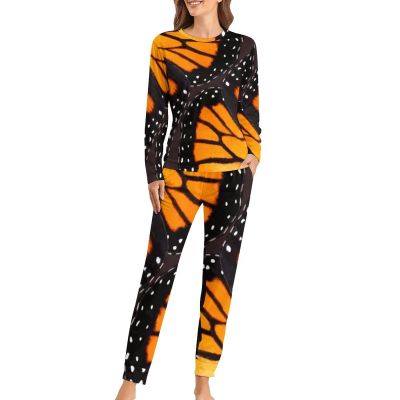 Orange Monarch Butterfly Wings Women Pajamas Sets Long Sleeve Sleepwear Soft Nightwear 2 Piece Pjs Loungewear 5XL