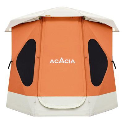 ACACIA Space Tent, 2 to 3 Person Pop Up Camping Tent with 8 Windows and Footprint, Waterproof Windproof Easy Setup Hub Tent for Family Camping, Hiking and Glamping, Persimmon