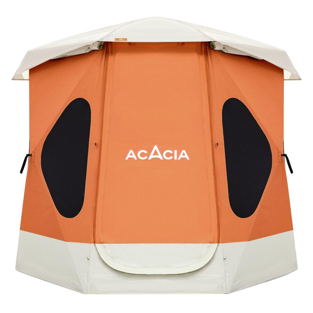 ACACIA Space Tent, 2 to 3 Person Pop Up Camping Tent with 8 Windows and Footprint, Waterproof Windproof Easy Setup Hub Tent for Family Camping, Hiking and Glamping, Persimmon