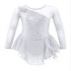 FEESHOW Girls Ballet Figure Ice Skating Ballerina Costume Kids Sequins Long Sleeves Dress for Gym Competition White 6 Years view 1