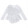 FEESHOW Girls Ballet Figure Ice Skating Ballerina Costume Kids Sequins Long Sleeves Dress for Gym Competition White 6 Years view 3