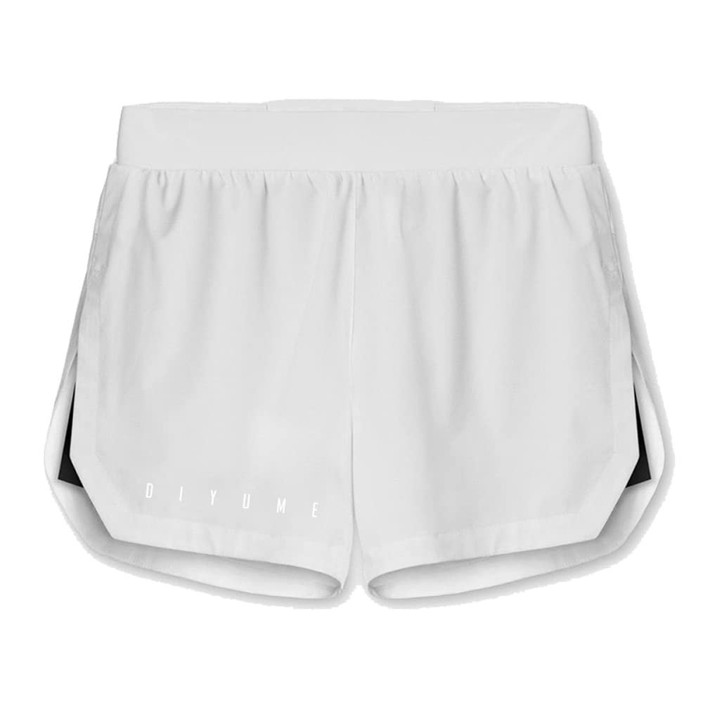 DIYUME Men's Athletic Shorts Breathable Compression Short for Boxing Tennis, Whirte Large White