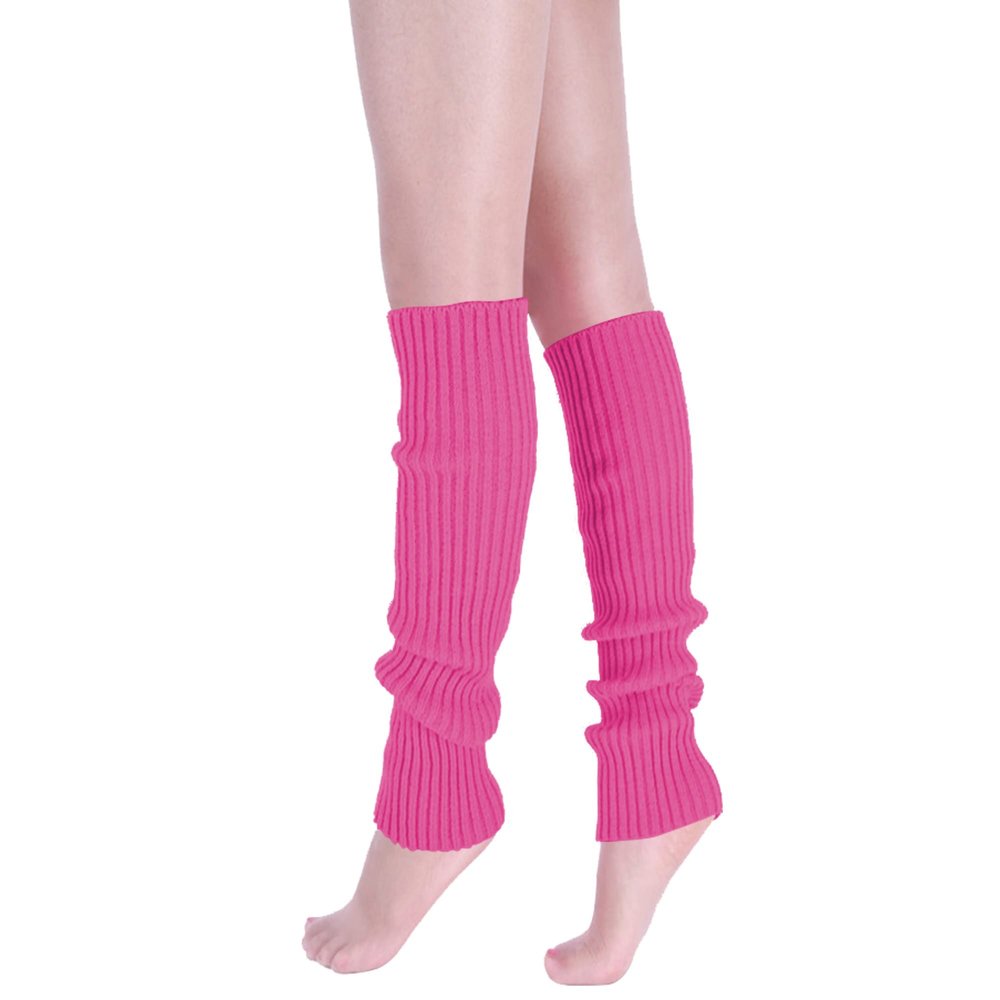 DOOVID Leg Warmers for Women 80s Ribbed Knit Leg Warmers Yoga Party Sports Long Socks Rose Red One Size