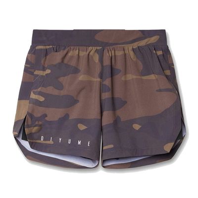 DIYUME 3 in 1 Men's Training Yoga Shorts with Pocket to Hold Phone Earphone and Towel, Camo XX-Large