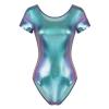 YOOJIA Women's Shiny Metallic Liquid Short Sleeve Gymnastic Dance Leotard Bodysuit Dancewear Colorful Small view 3