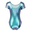 YOOJIA Women's Shiny Metallic Liquid Short Sleeve Gymnastic Dance Leotard Bodysuit Dancewear Colorful Small view 4