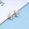 Allereyae Vintage Crystal Fish Tail Ear Jacket Earrings Gold Mermaid Pearl Studs Earrings Whale Tail Earrings Front Back Earrings Jewelry for Women view 3