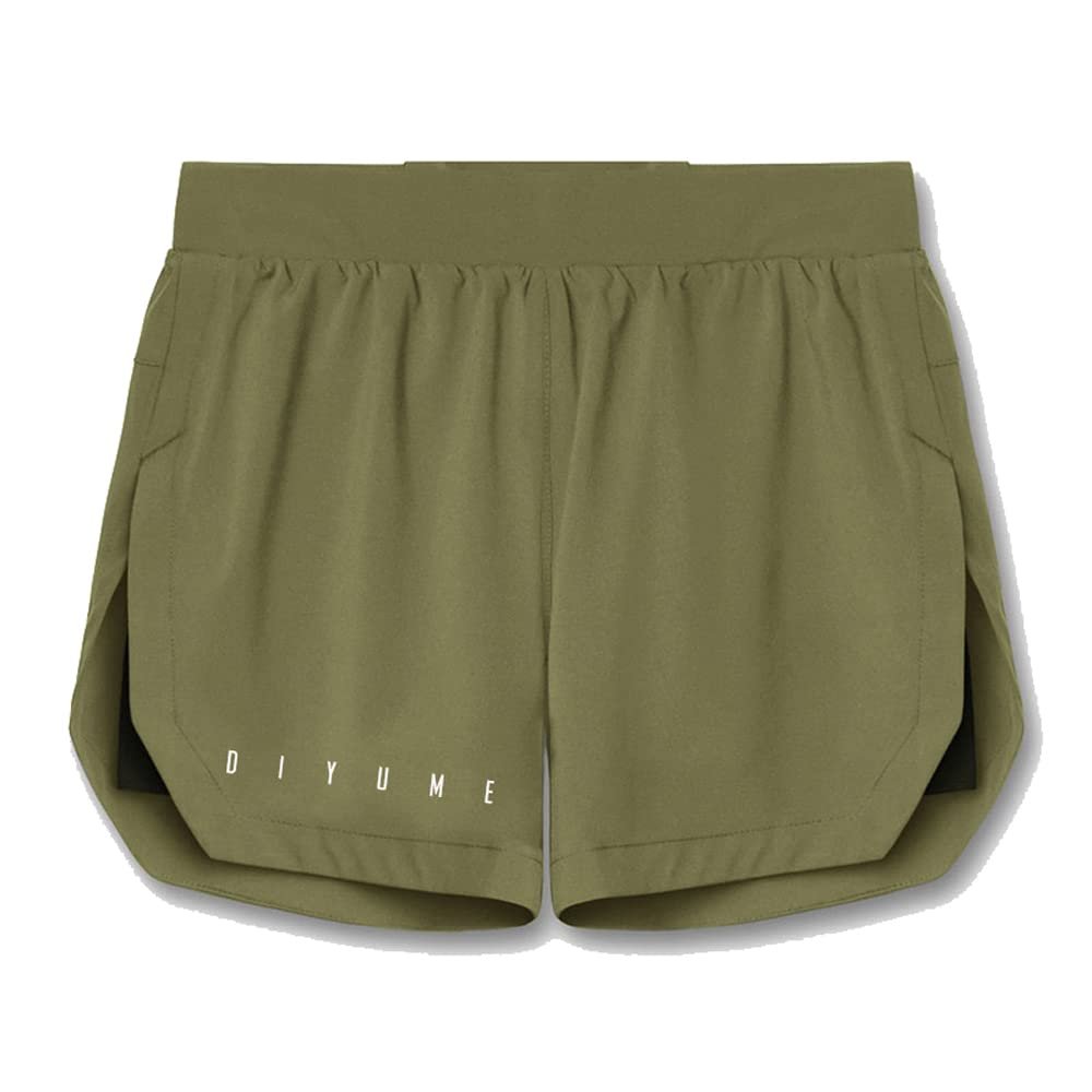 DIYUME Men's Athletic Shorts Breathable Compression Short for Boxing Tennis, Green Large