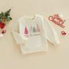 MoZiKQin Toddler Baby Christmas Outfit Girl Boy Crewneck Sweatshirt Letter Print Long Sleeve Sweater Shirt Fall Clothes (Christmas Tree-Cream,3-4T) view 3