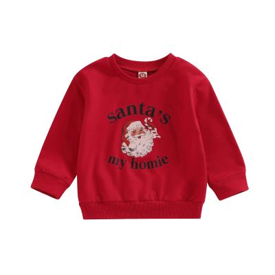 MoZiKQin Toddler Baby Christmas Outfit Girl Boy Crewneck Sweatshirt Letter Print Long Sleeve Sweater Shirt Fall Clothes (Santa's My Homie-Red,12-18 Months)