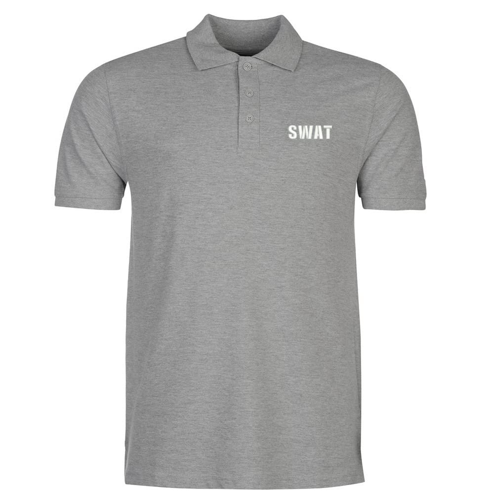 L8502-LXYB Polo Shirts for Men SWAT Law Embroidered Short Sleeve Mens Polo Shirts (Grey,XL,X-Large)