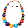 Colorful African Wooden Beaded Choker Neckalce Drop Dangle Earrings Set Chunky Strands Beads Large Bib Collar for Women 60's 70s Wedding Bohemain Jewelry-Colorful view 1