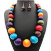 Colorful African Wooden Beaded Choker Neckalce Drop Dangle Earrings Set Chunky Strands Beads Large Bib Collar for Women 60's 70s Wedding Bohemain Jewelry-Colorful view 3