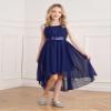 YiZYiF Girls High Low Dress Sequined Junior Bridesmaid Dresses for Wedding Pleated Prom Party Dress Dance Gown Navy Blue 4 Years view 3