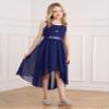 YiZYiF Girls High Low Dress Sequined Junior Bridesmaid Dresses for Wedding Pleated Prom Party Dress Dance Gown Navy Blue 4 Years view 4