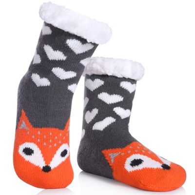 FNOVCO Kids Slipper Socks Boys Girls Fuzzy Soft Thick Cozy Warm Fleece lined Winter Indoor Christmas Socks (2-4T, Fox)