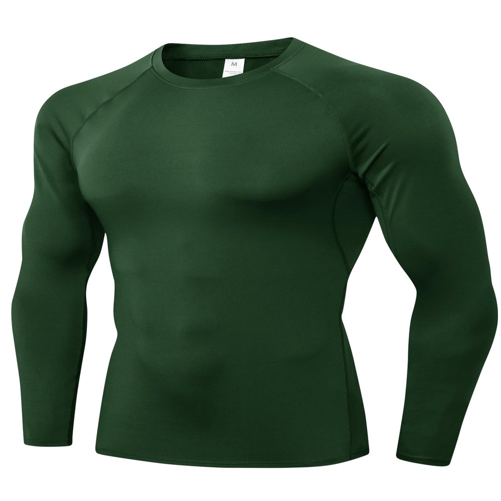 Men's Compression Shirts Long Sleeve Athletic T Shirt Workout Cool Dry Running Tops Gym Undershirts Baselayers D Green