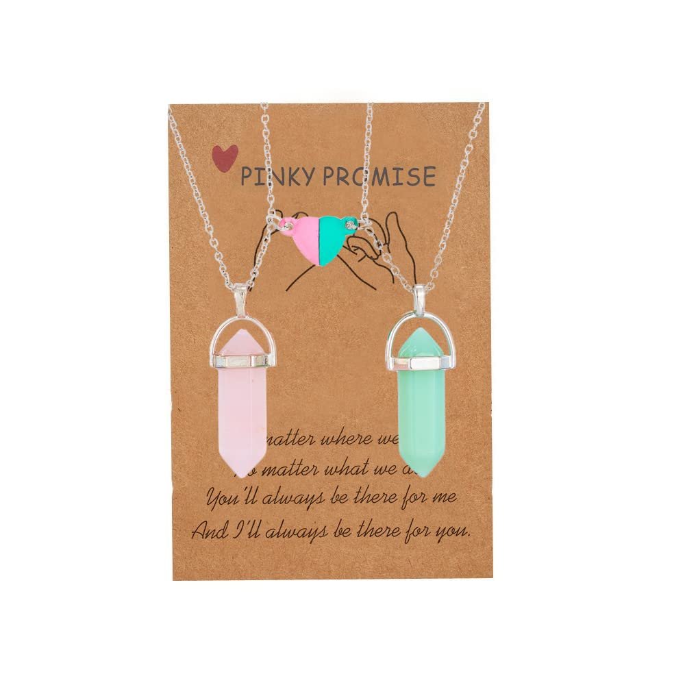 COLORFUL BLING Mutual Attraction Spiritual Natural Healing Stone Crystal Matching Necklace With Meaningful Card Mutual Attraction Heart Pendant Best Friends Friendship Couple Jewelry-pink green
