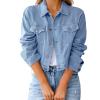 JEsilunmaMY Women's Slimming Jean Jacket Casual Long Sleeve Button Down Short Denim Jacket Solid Color Cropped Trucker Jacket (Blue,Medium) view 1