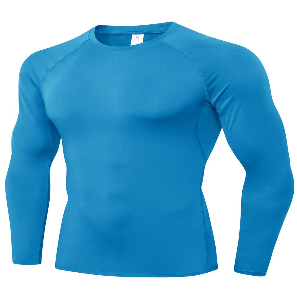 Men's Compression Shirts Long Sleeve Athletic T Shirt Workout Cool Dry Running Tops Gym Undershirts Baselayers Blue