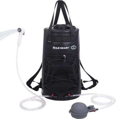 WILD HEART Camping Shower 22L Portable Shower for Camping with Pressure Foot Pump and Hose - Solar Shower Bag Backpack for Camping, Road Trip & Outdoor Use (Black)
