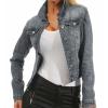JEsilunmaMY Women's Washed Trucker Jacket Long Sleeve Button Down Casual Jean Jacket Slim Fit Stretchy Denim Shacket Coat (Grey,3X-Large) view 1