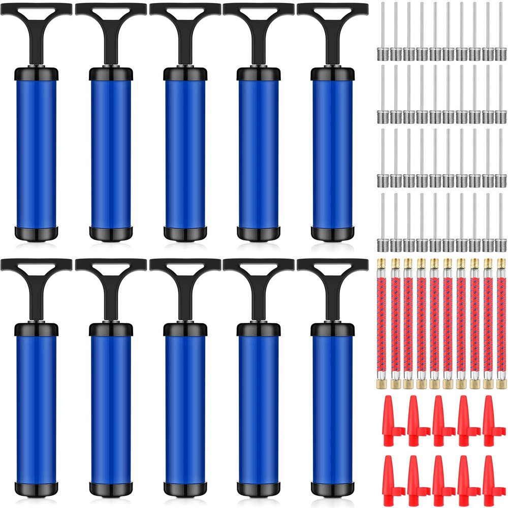 Reginary 10 Pcs Ball Pump for Sports Balls Pump with Needle and Extension Hose Bulk for Basketball Football Soccer Volleyball(Blue,Hollow Style)