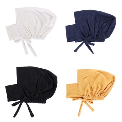 4 Pieces Muslim Hijab Inner Cap Cover Chin with Tie Back Stretchy Islamic Underscarf Underwrap Bonnet Turban Hat