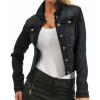 JEsilunmaMY Women's Washed Trucker Jacket Long Sleeve Button Down Casual Jean Jacket Slim Fit Stretchy Denim Shacket Coat (Black,X-Large) view 1