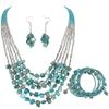 Firstmeet Bohemian Multi-Layer Shell Beaded Necklace With Earrings Bracelet Seed Bead Irregular Costume Jewelry for Women(XL-1201-Sky Blue Set) view 1