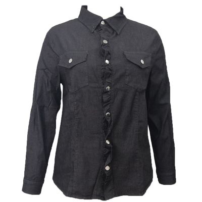 Vintage Jean Jacket for Women Long Sleeve Button Down Casual Denim Coat Slim Fit Lapel Boyfriend Trucker Jackets (Black,Small)