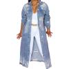 JEsilunmaMY Plus Size Jean Jacket for Women Long Sleeve Button Down Loose Denim Coat Loose Oversized Distressed Trench Coats (Light Blue,Small) view 1