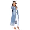 JEsilunmaMY Plus Size Jean Jacket for Women Long Sleeve Button Down Loose Denim Coat Loose Oversized Distressed Trench Coats (Light Blue,Small) view 3