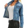 JEsilunmaMY Women's Washed Trucker Jacket Long Sleeve Button Down Casual Jean Jacket Slim Fit Stretchy Denim Shacket Coat (Blue,Large) view 1