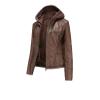 JEsilunmaMY Women's Leather Jacket with Removable Hooded Full Zip Long Sleeve Moto Biker Coat Plus Size Motorcycle Jackets (Brown,Small) view 2