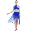Lyrical Dance Costumes for Women 2 Piece Adult Modern Contemporary Dancewear Sequin Cut Out Tank Crop Top High Low Mesh Tulle Flowy Leotard Skirt Ice Skating Ballroom Ballet Outfit Royal Blue S view 3