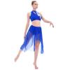 Lyrical Dance Costumes for Women 2 Piece Adult Modern Contemporary Dancewear Sequin Cut Out Tank Crop Top High Low Mesh Tulle Flowy Leotard Skirt Ice Skating Ballroom Ballet Outfit Royal Blue S view 4