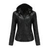 JEsilunmaMY Women's Leather Jacket with Removable Hooded Full Zip Long Sleeve Moto Biker Coat Plus Size Motorcycle Jackets (Black,7X-Large) view 1