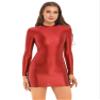 ACSUSS Women Sexy Oil Glossy Shiny Micro Mini Bodycon Dress Sexy Tight Pencil Dress Bandage Dress Burgundy Large view 1