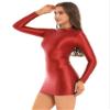 ACSUSS Women Sexy Oil Glossy Shiny Micro Mini Bodycon Dress Sexy Tight Pencil Dress Bandage Dress Burgundy Large view 3