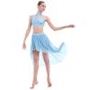 Lyrical Dance Costumes for Women 2 Piece Adult Modern Contemporary Dancewear Sequin Cut Out Tank Crop Top High Low Mesh Tulle Flowy Leotard Skirt Ice Skating Ballroom Ballet Outfit Light Blue L view 1