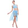 Lyrical Dance Costumes for Women 2 Piece Adult Modern Contemporary Dancewear Sequin Cut Out Tank Crop Top High Low Mesh Tulle Flowy Leotard Skirt Ice Skating Ballroom Ballet Outfit Light Blue L view 2