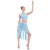 Lyrical Dance Costumes for Women 2 Piece Adult Modern Contemporary Dancewear Sequin Cut Out Tank Crop Top High Low Mesh Tulle Flowy Leotard Skirt Ice Skating Ballroom Ballet Outfit Light Blue L view 4