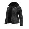 JEsilunmaMY Women's Leather Jacket with Removable Hooded Full Zip Long Sleeve Moto Biker Coat Plus Size Motorcycle Jackets (Black,3X-Large) view 2